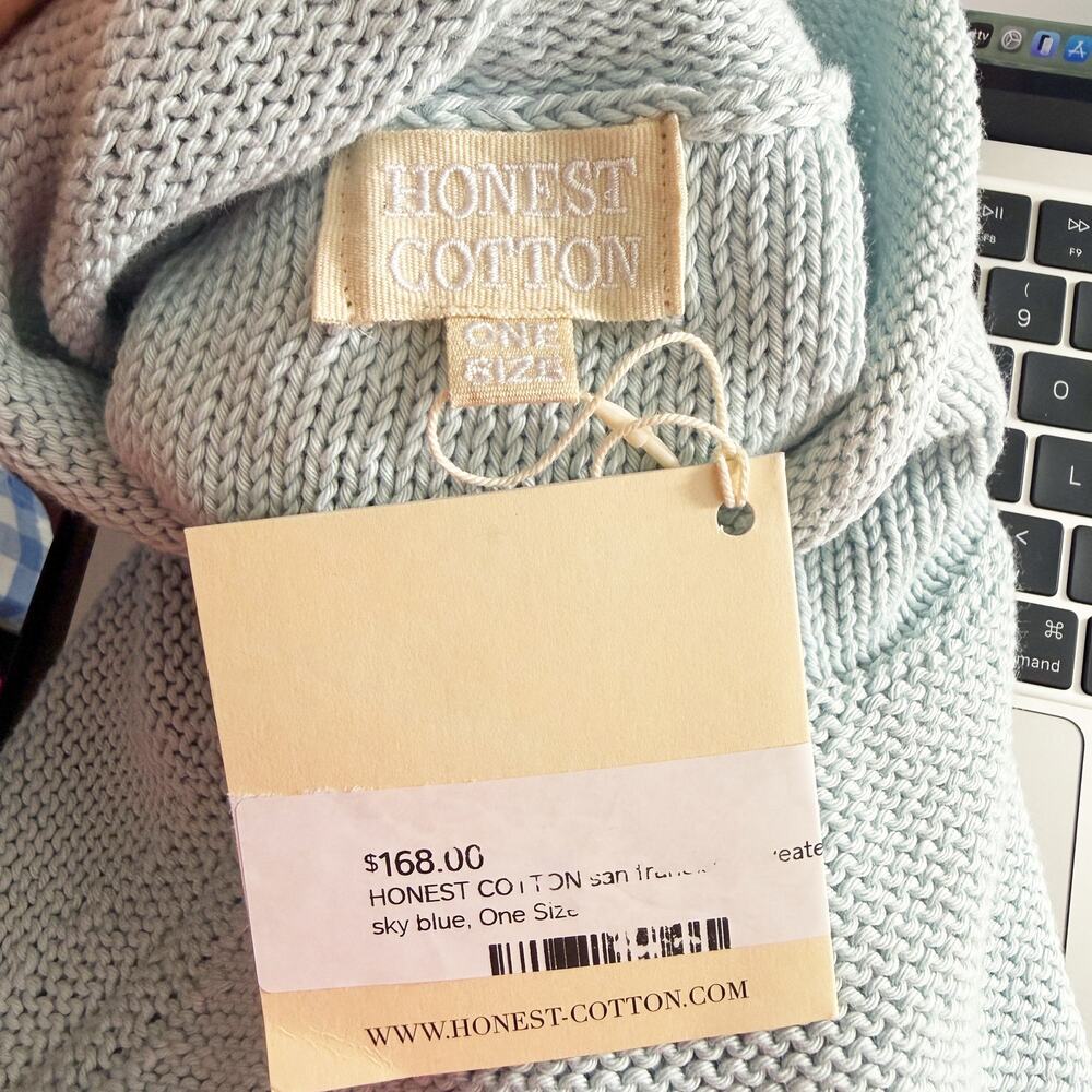NWT Honest Cotton Light Blue 100% Cotton Sweater Women's One Size Roll Neck - Picture 5 of 8